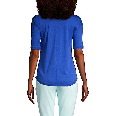 Women's Lands' End Supima Micro Modal Elbow Sleeve Balletneck Curved Hem Tee