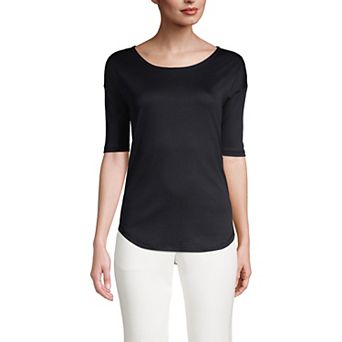 Women's Lands' End Supima Micro Modal Elbow Sleeve Balletneck Curved Hem Tee