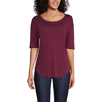 Women's Lands' End Supima Micro Modal Elbow Sleeve Balletneck Curved Hem Tee