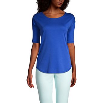 Women's Lands' End Supima Micro Modal Elbow Sleeve Balletneck Curved Hem Tee