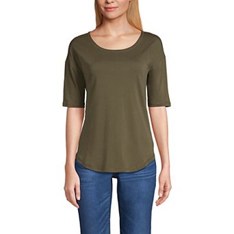 Women's Lands' End Supima Micro Modal Elbow Sleeve Balletneck Curved Hem Tee
