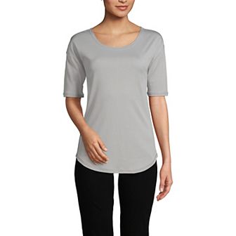Women's Lands' End Supima Micro Modal Elbow Sleeve Balletneck Curved Hem Tee