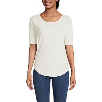 Women's Lands' End Supima Micro Modal Elbow Sleeve Balletneck Curved Hem Tee