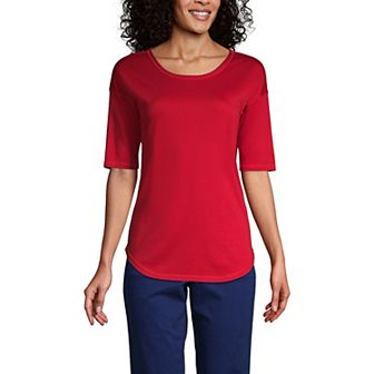 Women's Lands' End Supima Micro Modal Elbow Sleeve Balletneck Curved Hem Tee