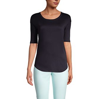 Women's Lands' End Supima Micro Modal Elbow Sleeve Balletneck Curved Hem Tee