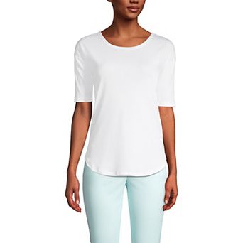 Women's Lands' End Supima Micro Modal Elbow Sleeve Balletneck Curved Hem Tee