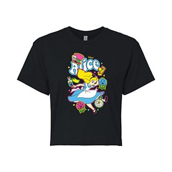Disney's Alice In Wonderland Juniors' Retro Stickers Cropped Tee