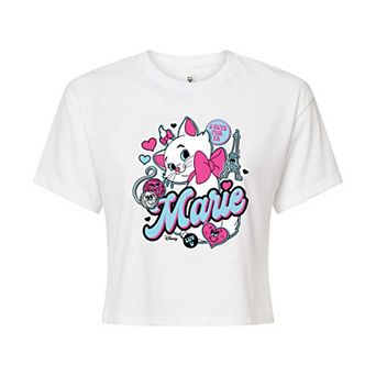 Disney's The Aristocats Marie Juniors' Retro Stickers Cropped Tee