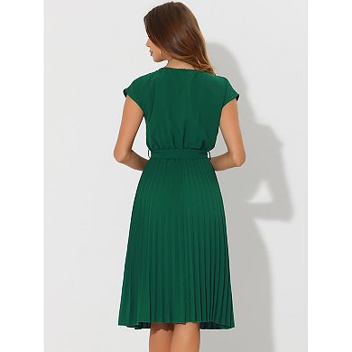 Women's Pleated Dress Crew Neck Sleeveless Tie Waist A-Line Dresses