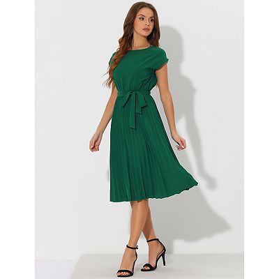 round neck sleeveless pleated dress Women's Pleated Dress Crew Neck Sleeveless Tie Waist A-line Dresses