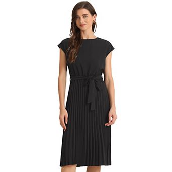 Women's Pleated Dress Crew Neck Sleeveless Tie Waist A-line Dresses