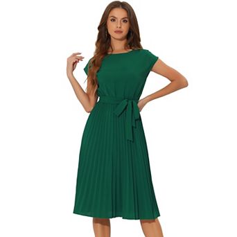 Women's Pleated Dress Crew Neck Sleeveless Tie Waist A-line Dresses