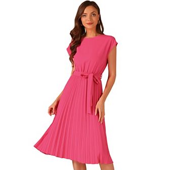 Women's Pleated Dress Crew Neck Sleeveless Tie Waist A-line Dresses