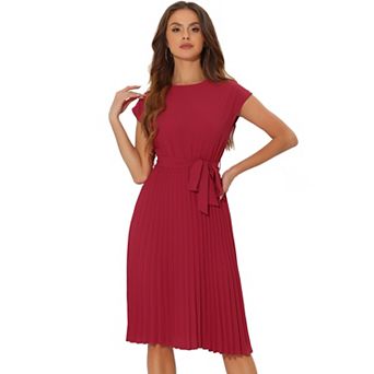 Women's Pleated Dress Crew Neck Sleeveless Tie Waist A-line Dresses