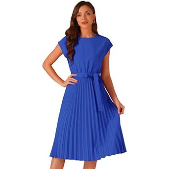 Women's Pleated Dress Crew Neck Sleeveless Tie Waist A-line Dresses