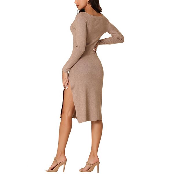 Fashion Fringe Long Sleeve Split Knit Sweater Dress