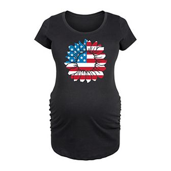 Maternity American Flag Sunflower Graphic Tee