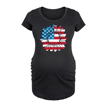 Maternity American Flag Sunflower Graphic Tee