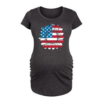 Maternity American Flag Sunflower Graphic Tee