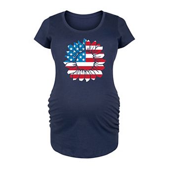 Maternity American Flag Sunflower Graphic Tee