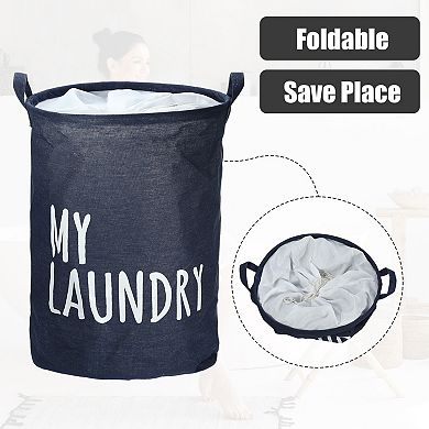 Foldable Drawstring Closure Laundry Hamper With Handle 13.78"x17.72"