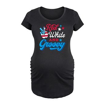 Maternity Red White And Groovy Graphic Tee
