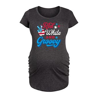 Maternity Red White And Groovy Graphic Tee