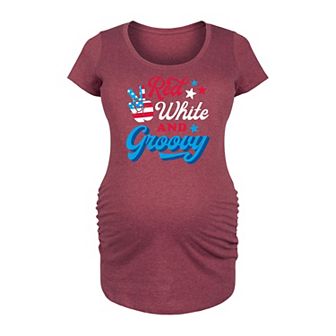 Maternity Red White And Groovy Graphic Tee