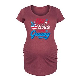 Maternity Red White And Groovy Graphic Tee
