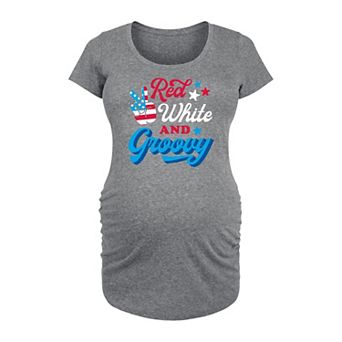 Maternity Red White And Groovy Graphic Tee