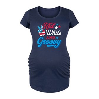 Maternity Red White And Groovy Graphic Tee