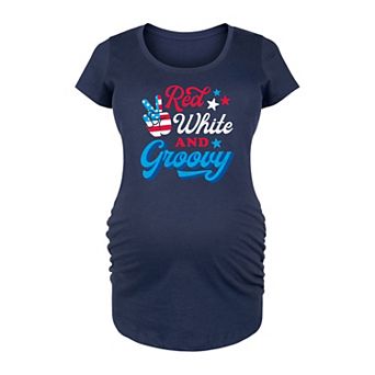 Maternity Red White And Groovy Graphic Tee