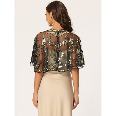 Women's Sequin Beaded Shawl Wraps Evening Cape Bridal Cover Up