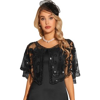 Women's Sequin Beaded Shawl Wraps Evening Cape Bridal Cover Up