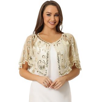 Women's Sequin Beaded Shawl Wraps Evening Cape Bridal Cover Up
