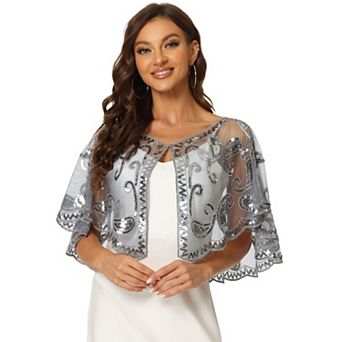 Women's Sequin Beaded Shawl Wraps Evening Cape Bridal Cover Up
