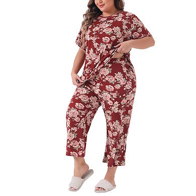 Plus Size Pajama Set for Women Short Sleeve Sleepwear Soft Lounge Set Loungewear