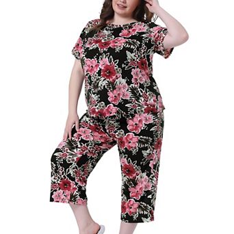 Plus Size Pajama Set for Women Short Sleeve Sleepwear Soft Lounge Set Loungewear