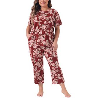 Plus Size Pajama Set for Women Short Sleeve Sleepwear Soft Lounge Set Loungewear
