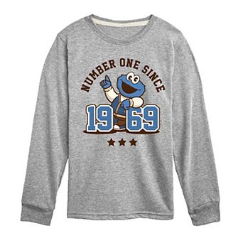 Boys 8-20 Sesame Street Cookie Monster Number One Long Sleeve Graphic Tee