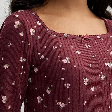 Girls 4-20 SO® Square Neck Long Sleeve Top in Regular & Plus