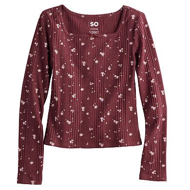 Girls 4-20 SO® Square Neck Long Sleeve Top in Regular & Plus
