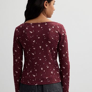 Girls 4-20 SO® Square Neck Long Sleeve Top in Regular & Plus