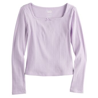Girls 4-20 SO® Square Neck Long Sleeve Top in Regular & Plus