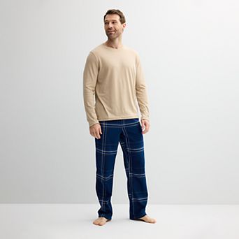 Men's Sonoma Goods For Life® 2 pc Essential Long Sleeve Pajama Shirt & Flannel Pajama Pants Set