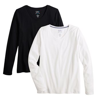 Women's Croft & Barrow® Long Sleeve 2-Pack V-Neck Tees