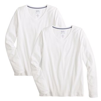 Women's Croft & Barrow® Long Sleeve 2-Pack V-Neck Tees