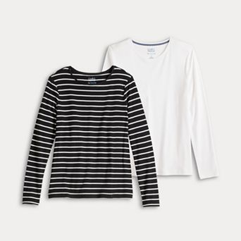 Women's Croft & Barrow® Long Sleeve 2-Pack Crewneck Tees