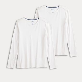 Women's Croft & Barrow® Long Sleeve 2-Pack Crewneck Tees