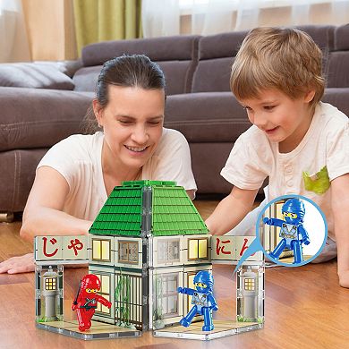PicassoTiles 64 PC Ninja Dojo House Themed, Magnetic Tiles Building Blocks for Kids 3+